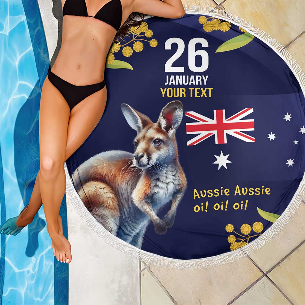 Blue Kangaroo and Golden Wattle Personalised Beach Blanket Happy Australia Day 6 January