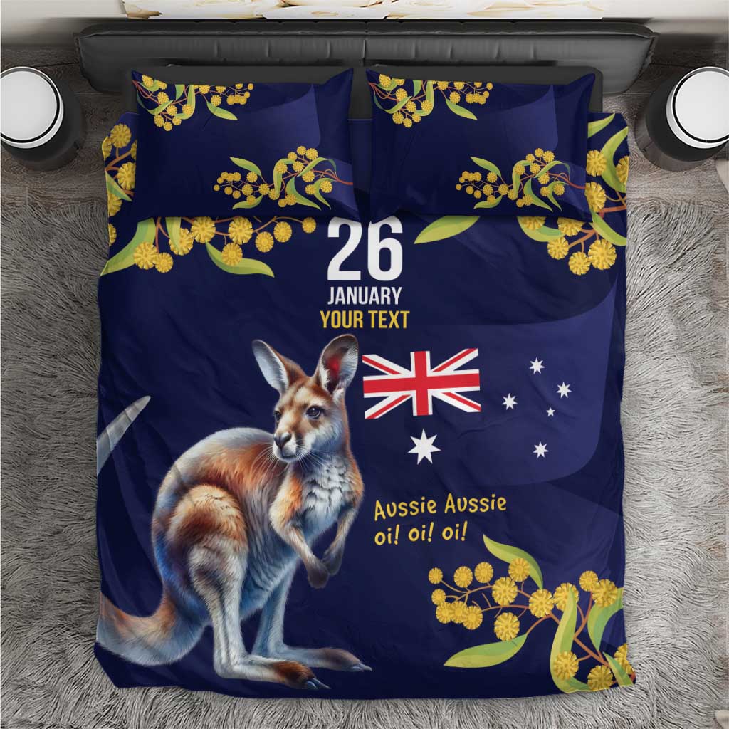 Blue Kangaroo and Golden Wattle Personalised Bedding Set Happy Australia Day 6 January - Vibe Hoodie Shop