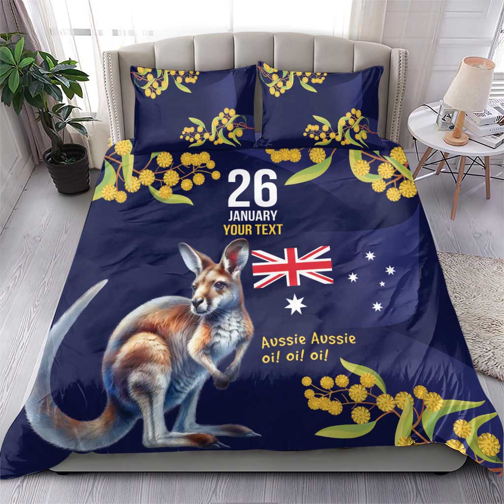 Blue Kangaroo and Golden Wattle Personalised Bedding Set Happy Australia Day 6 January - Vibe Hoodie Shop