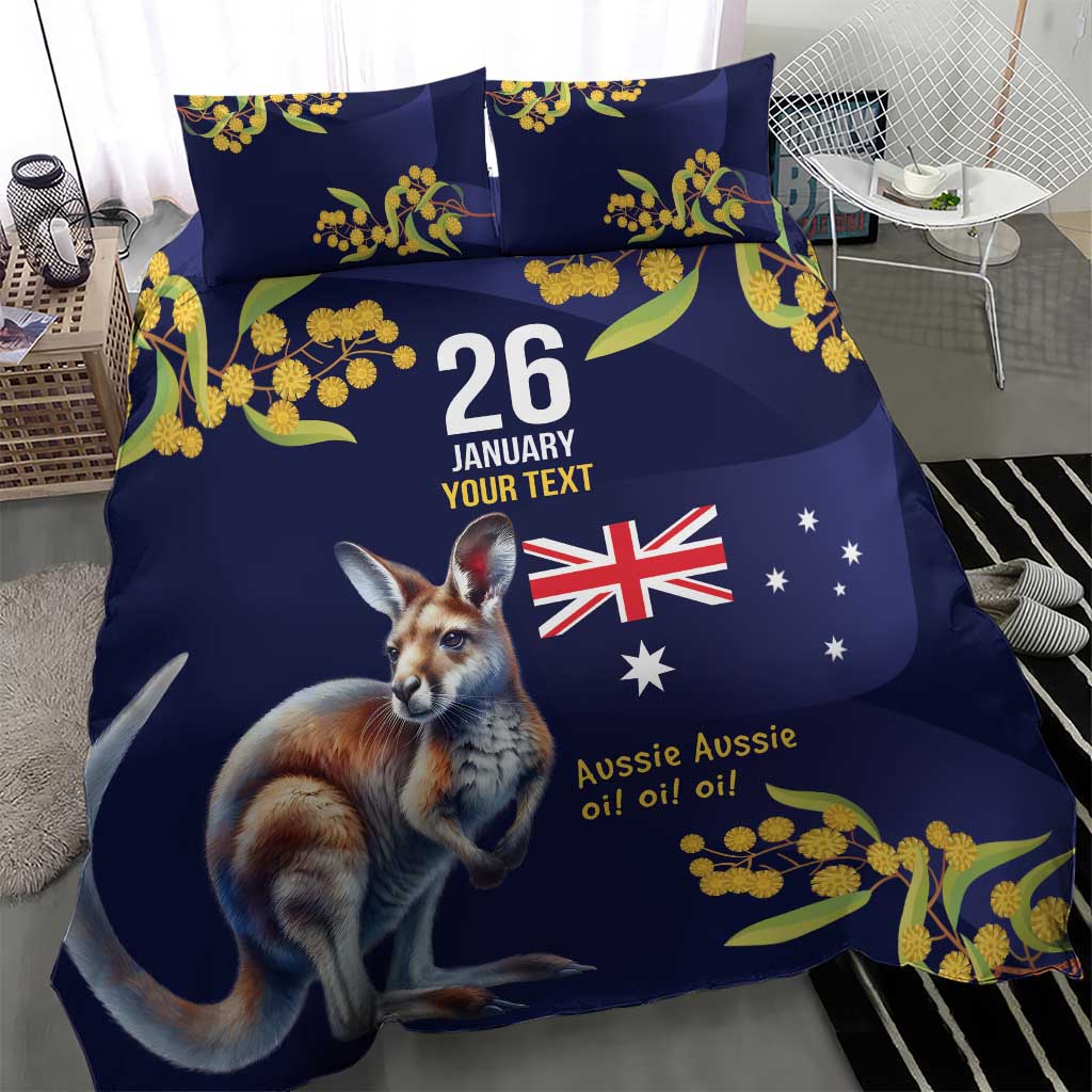 Blue Kangaroo and Golden Wattle Personalised Bedding Set Happy Australia Day 6 January - Vibe Hoodie Shop