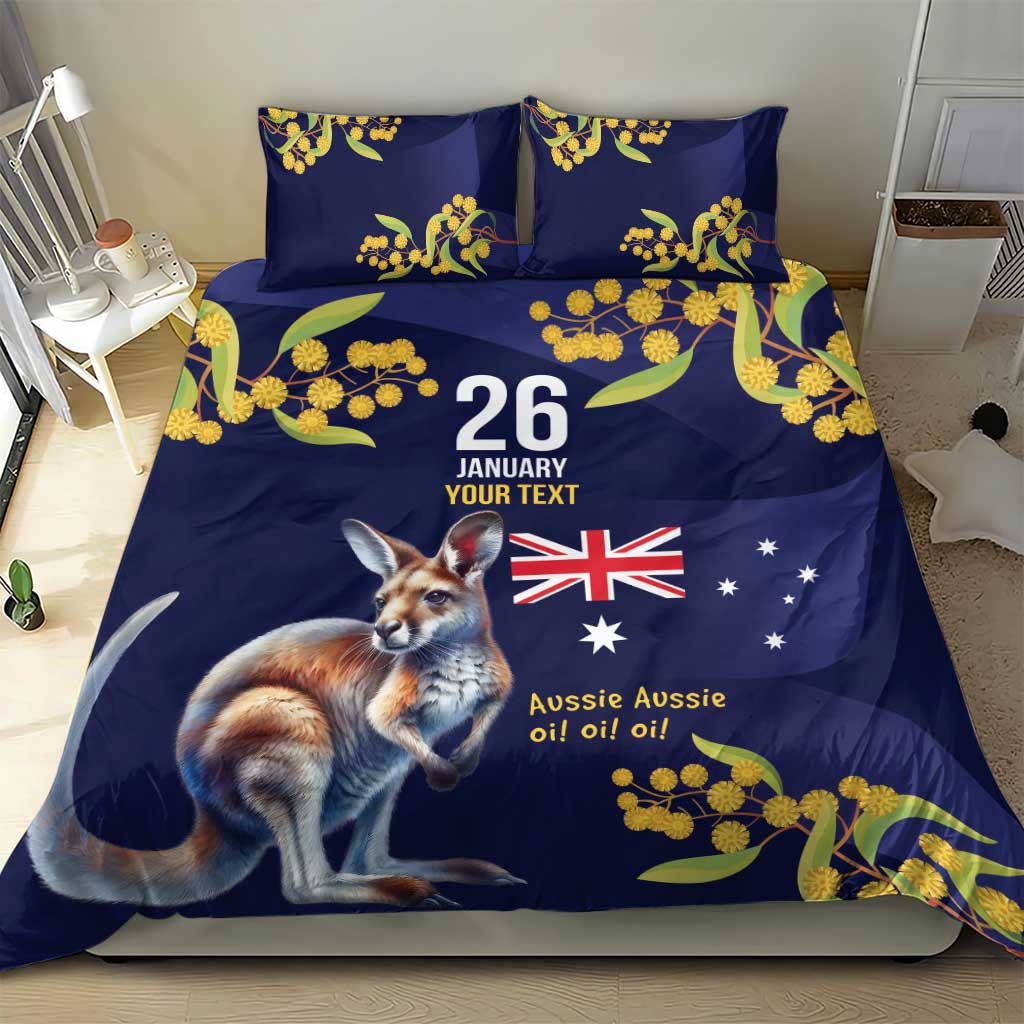 Blue Kangaroo and Golden Wattle Personalised Bedding Set Happy Australia Day 6 January - Vibe Hoodie Shop