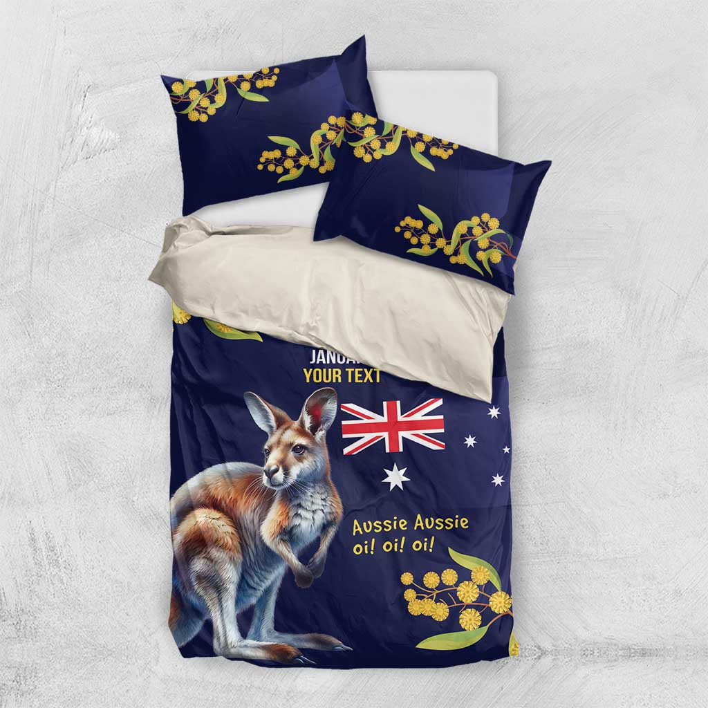 Blue Kangaroo and Golden Wattle Personalised Bedding Set Happy Australia Day 6 January - Vibe Hoodie Shop