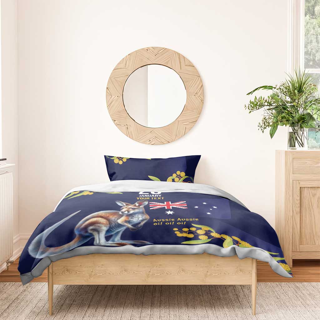 Blue Kangaroo and Golden Wattle Personalised Bedding Set Happy Australia Day 6 January - Vibe Hoodie Shop