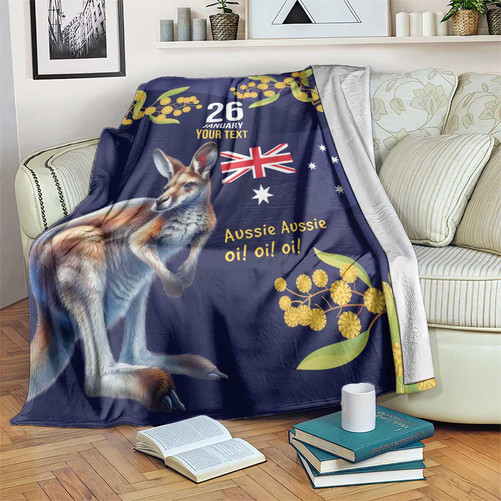 Blue Kangaroo and Golden Wattle Personalised Blanket Happy Australia Day 6 January - Vibe Hoodie Shop