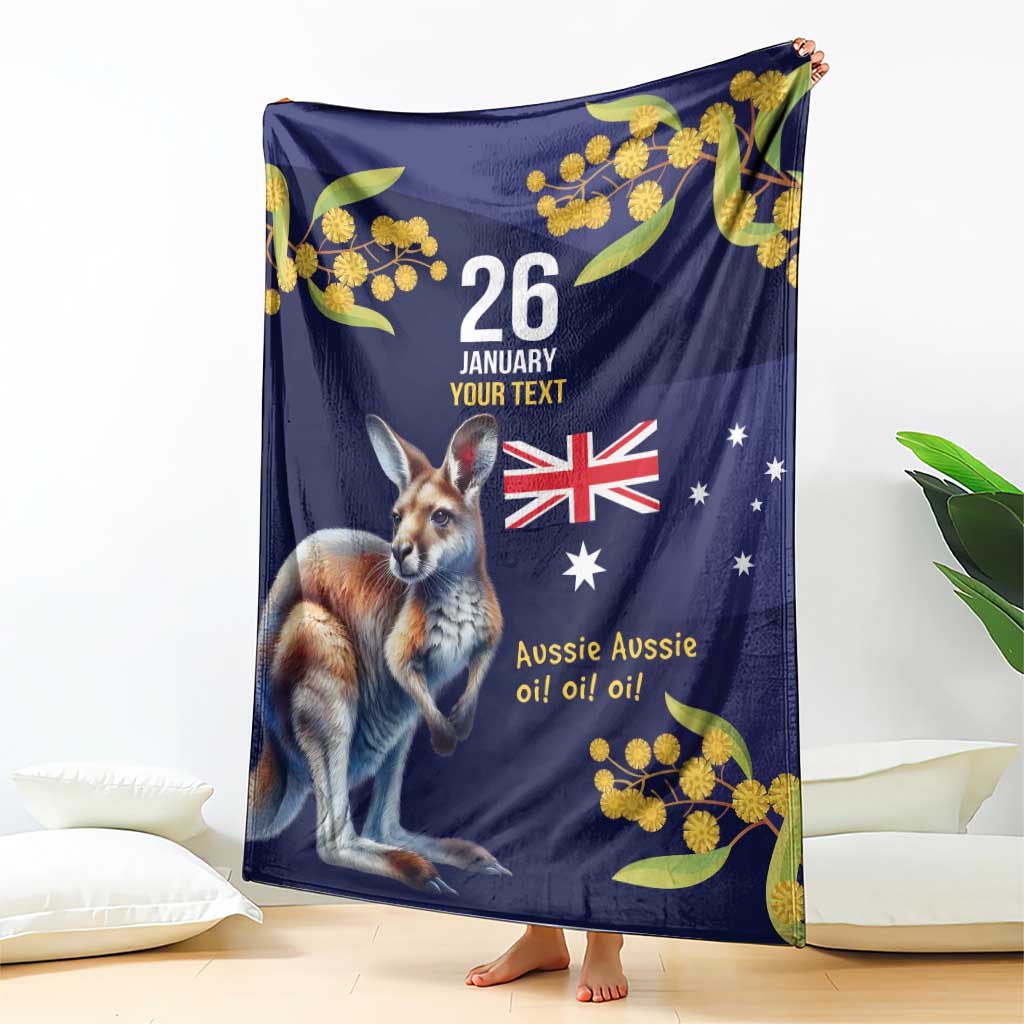 Blue Kangaroo and Golden Wattle Personalised Blanket Happy Australia Day 6 January - Vibe Hoodie Shop