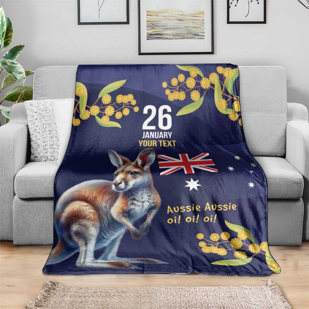 Blue Kangaroo and Golden Wattle Personalised Blanket Happy Australia Day 6 January - Vibe Hoodie Shop