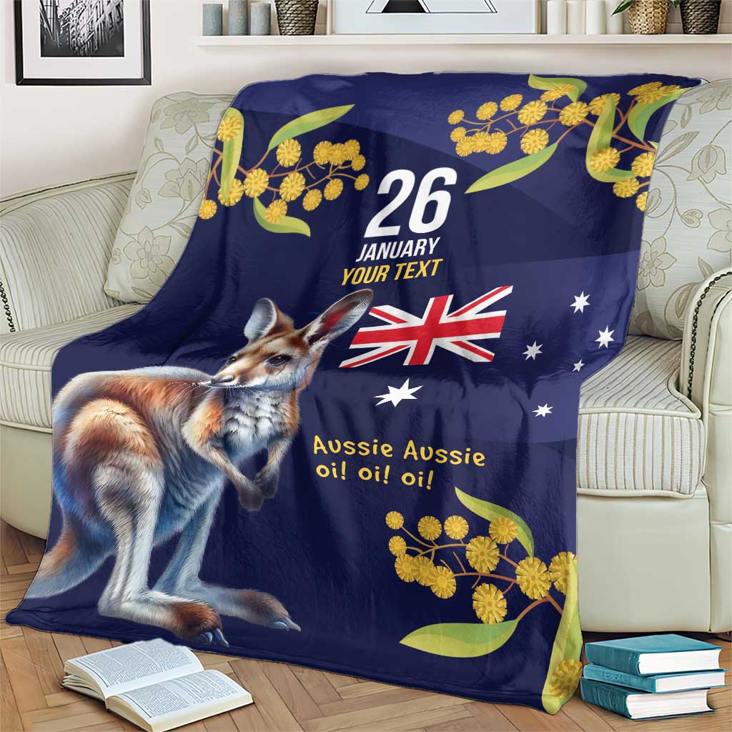 Blue Kangaroo and Golden Wattle Personalised Blanket Happy Australia Day 6 January - Vibe Hoodie Shop