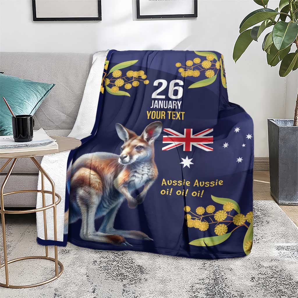 Blue Kangaroo and Golden Wattle Personalised Blanket Happy Australia Day 6 January - Vibe Hoodie Shop