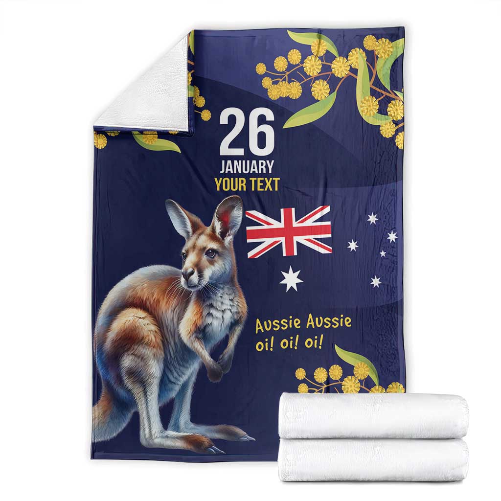 Blue Kangaroo and Golden Wattle Personalised Blanket Happy Australia Day 6 January - Vibe Hoodie Shop