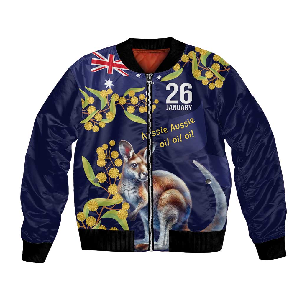 Blue Kangaroo and Golden Wattle Personalised Bomber Jacket Happy Australia Day 6 January - Vibe Hoodie Shop