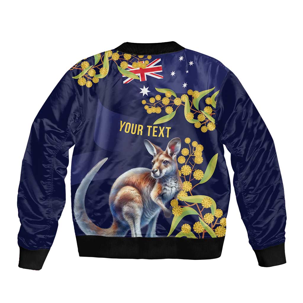 Blue Kangaroo and Golden Wattle Personalised Bomber Jacket Happy Australia Day 6 January - Vibe Hoodie Shop