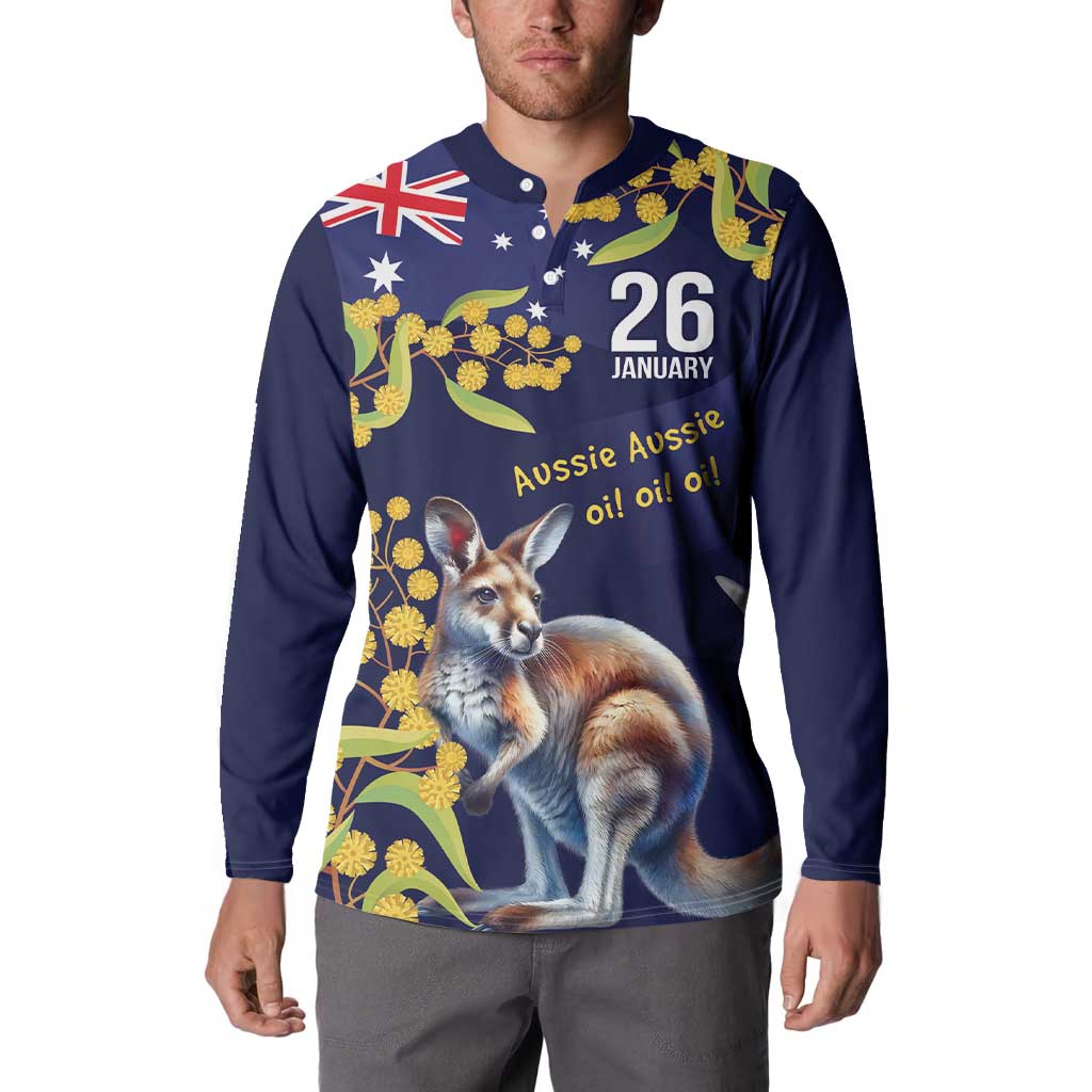 Blue Kangaroo and Golden Wattle Personalised Button Sweatshirt Happy Australia Day 6 January