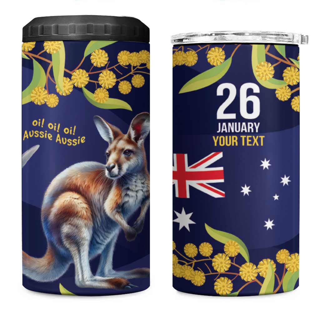 Blue Kangaroo and Golden Wattle Personalised 4 in 1 Can Cooler Tumbler Happy Australia Day 6 January