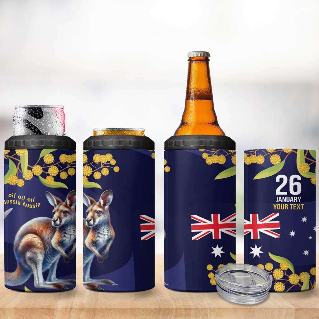 Blue Kangaroo and Golden Wattle Personalised 4 in 1 Can Cooler Tumbler Happy Australia Day 6 January