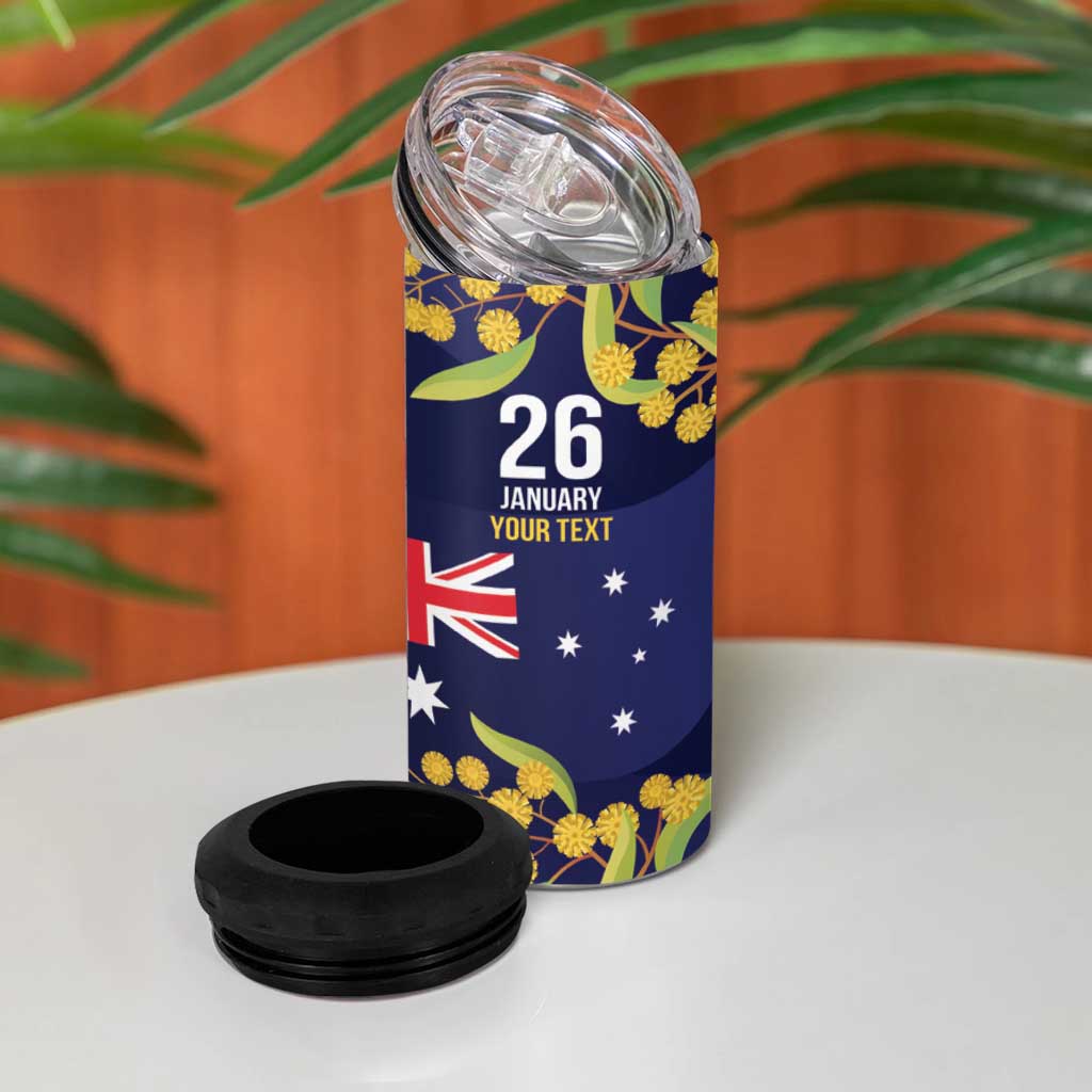 Blue Kangaroo and Golden Wattle Personalised 4 in 1 Can Cooler Tumbler Happy Australia Day 6 January