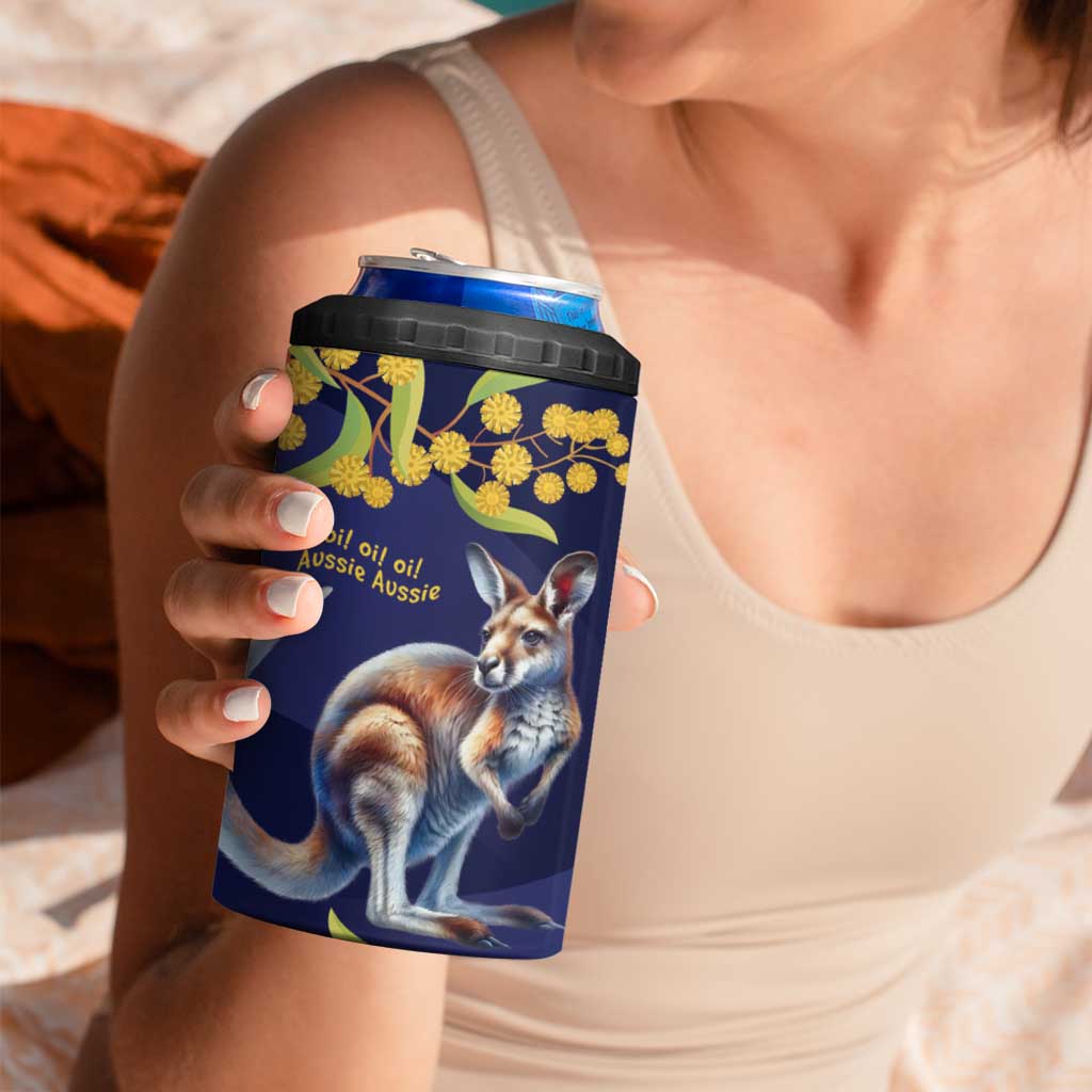 Blue Kangaroo and Golden Wattle Personalised 4 in 1 Can Cooler Tumbler Happy Australia Day 6 January