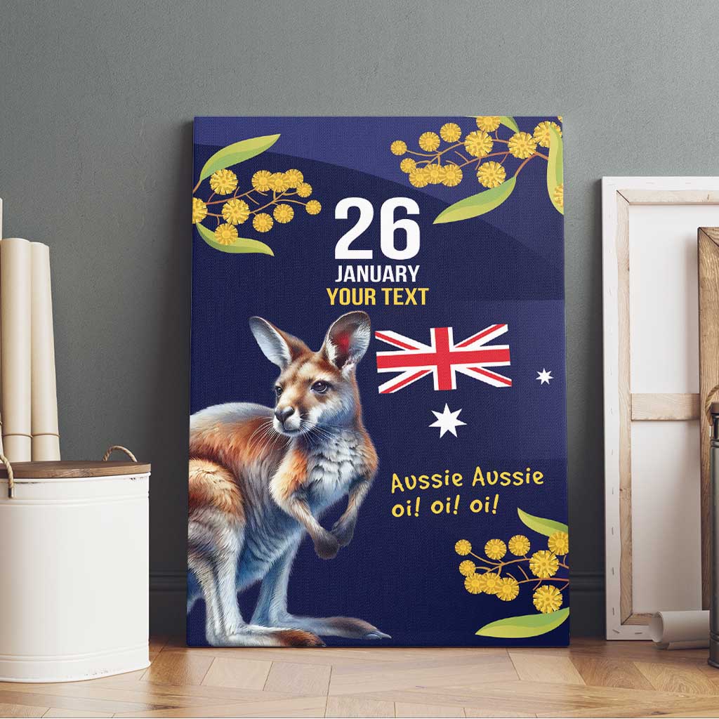 Blue Kangaroo and Golden Wattle Personalised Canvas Wall Art Happy Australia Day 6 January