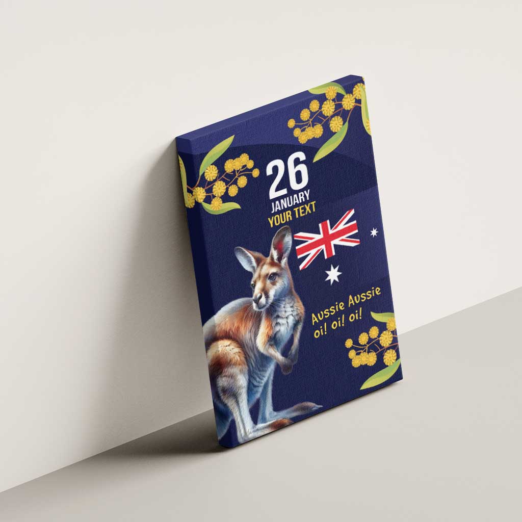 Blue Kangaroo and Golden Wattle Personalised Canvas Wall Art Happy Australia Day 6 January