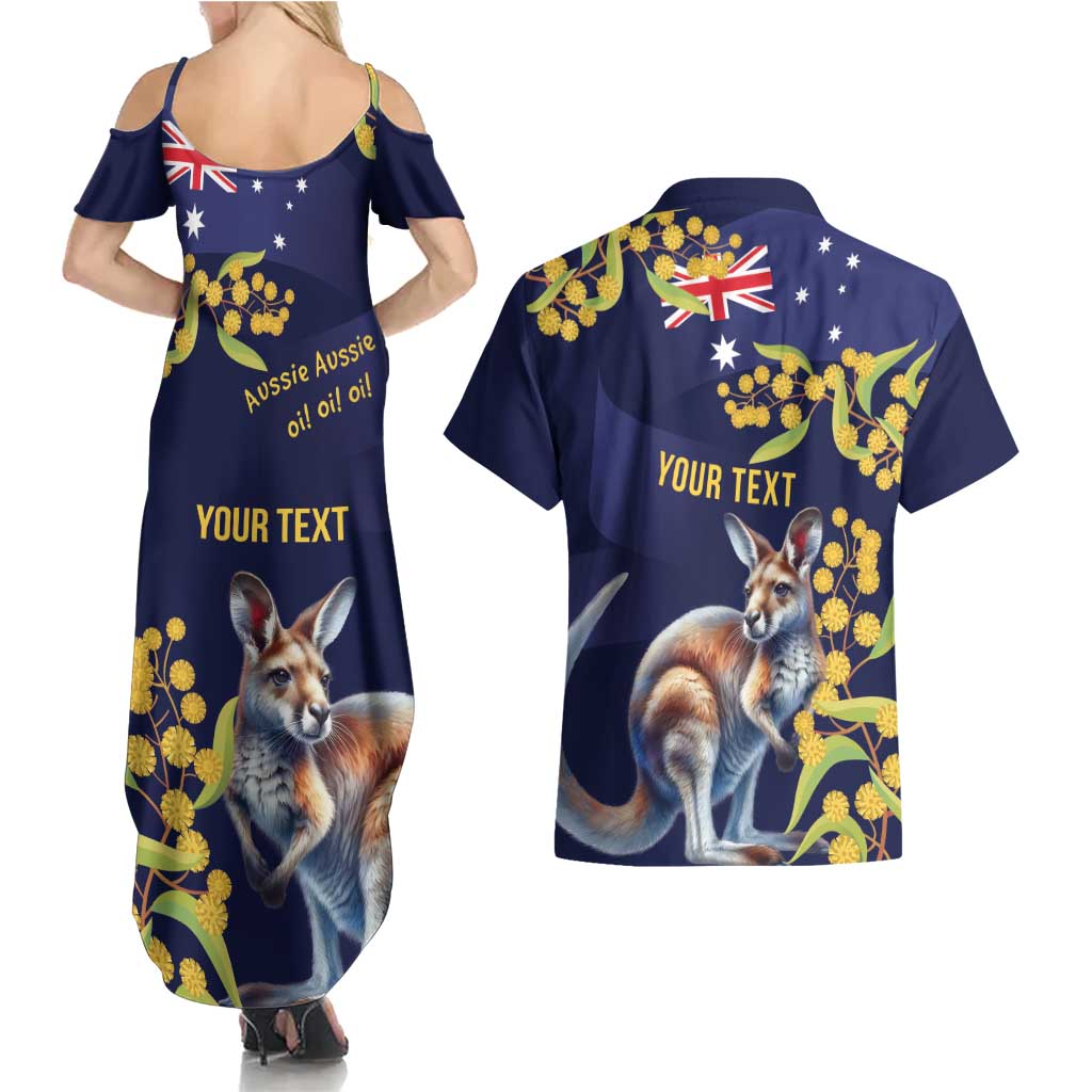 Blue Kangaroo and Golden Wattle Personalised Couples Matching Summer Maxi Dress and Hawaiian Shirt Happy Australia Day 6 January