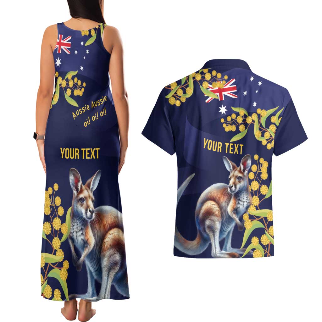 Blue Kangaroo and Golden Wattle Personalised Couples Matching Tank Maxi Dress and Hawaiian Shirt Happy Australia Day 6 January