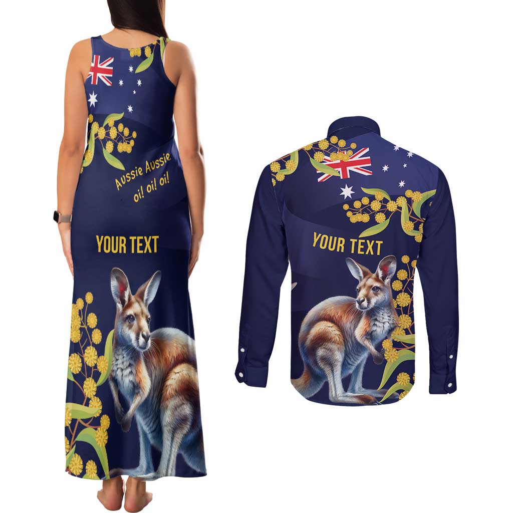 Blue Kangaroo and Golden Wattle Personalised Couples Matching Tank Maxi Dress and Long Sleeve Button Shirt Happy Australia Day 6 January