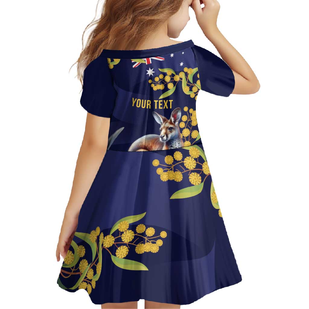 Blue Kangaroo and Golden Wattle Personalised Family Matching Long Sleeve Bodycon Dress and Hawaiian Shirt Happy Australia Day 6 January