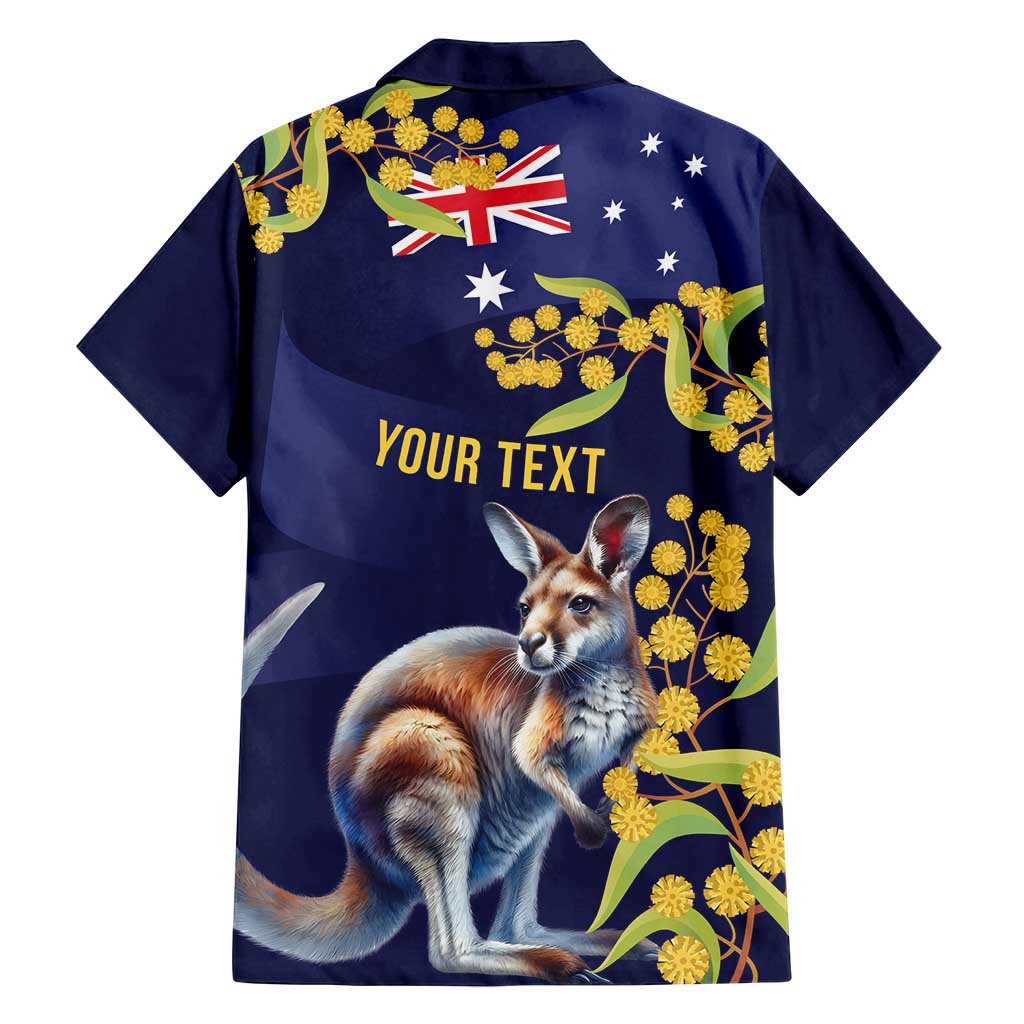 Blue Kangaroo and Golden Wattle Personalised Family Matching Long Sleeve Bodycon Dress and Hawaiian Shirt Happy Australia Day 6 January