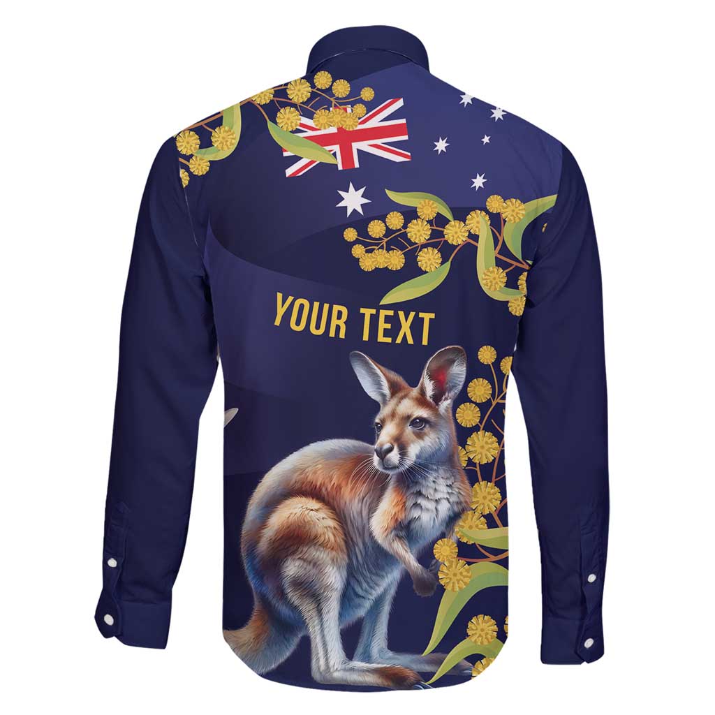 Blue Kangaroo and Golden Wattle Personalised Family Matching Long Sleeve Bodycon Dress and Hawaiian Shirt Happy Australia Day 6 January