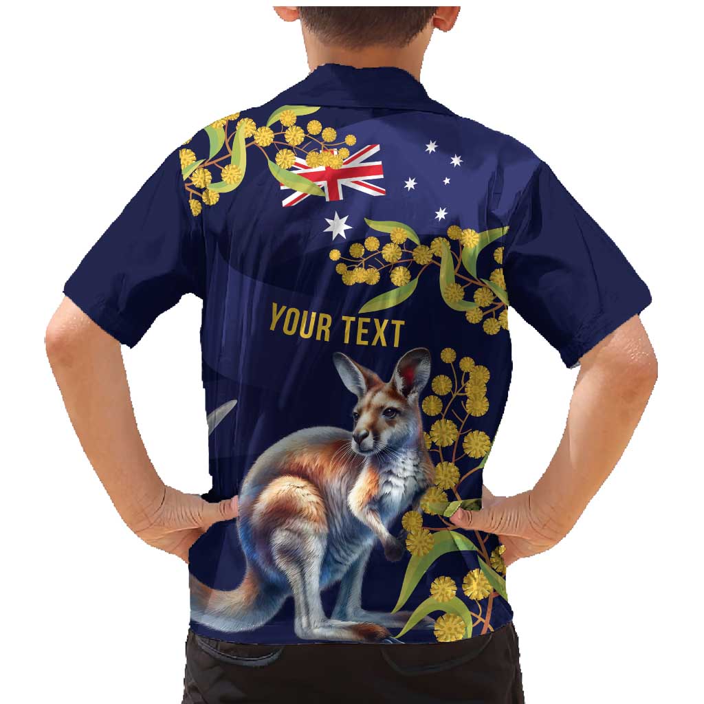 Blue Kangaroo and Golden Wattle Personalised Family Matching Mermaid Dress and Hawaiian Shirt Happy Australia Day 6 January