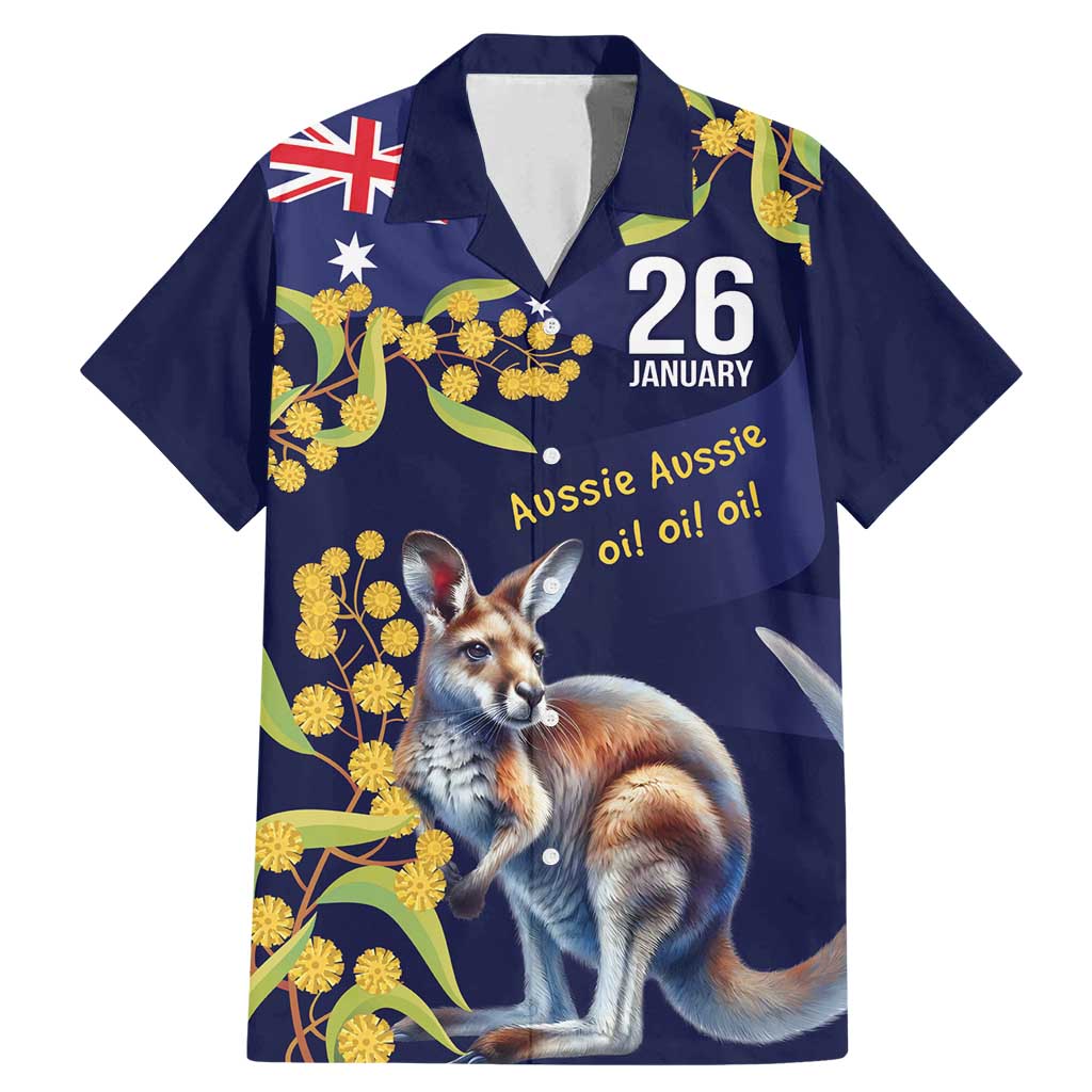 Blue Kangaroo and Golden Wattle Personalised Family Matching Mermaid Dress and Hawaiian Shirt Happy Australia Day 6 January