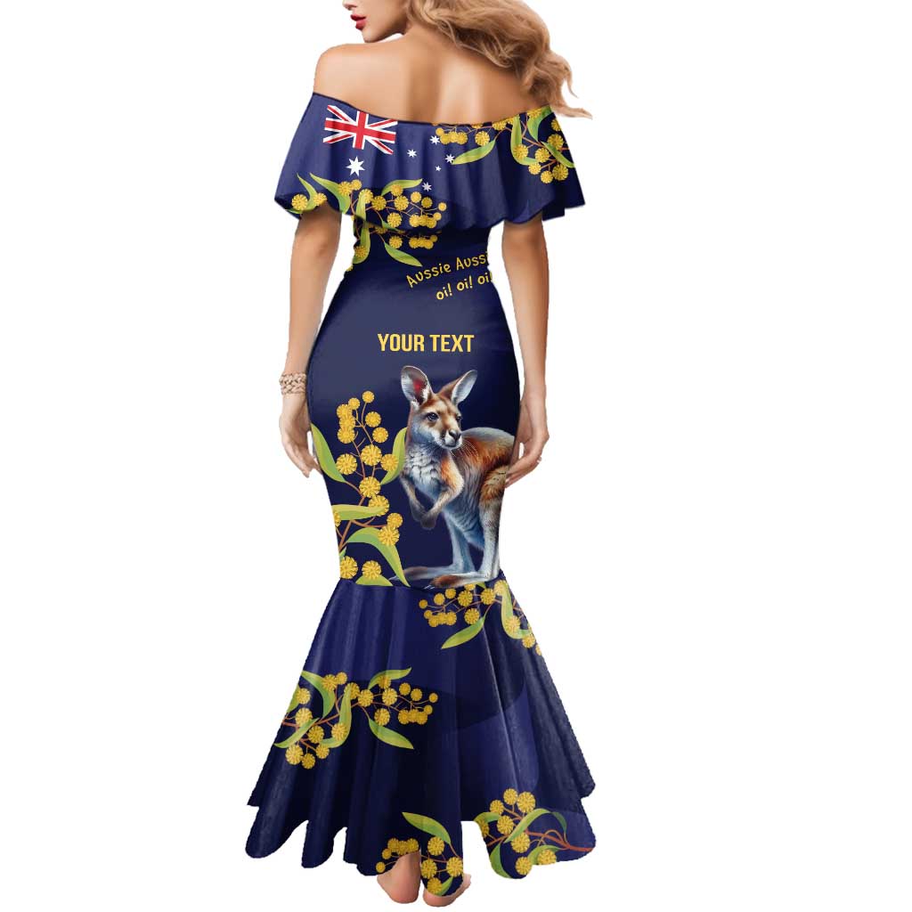 Blue Kangaroo and Golden Wattle Personalised Family Matching Mermaid Dress and Hawaiian Shirt Happy Australia Day 6 January