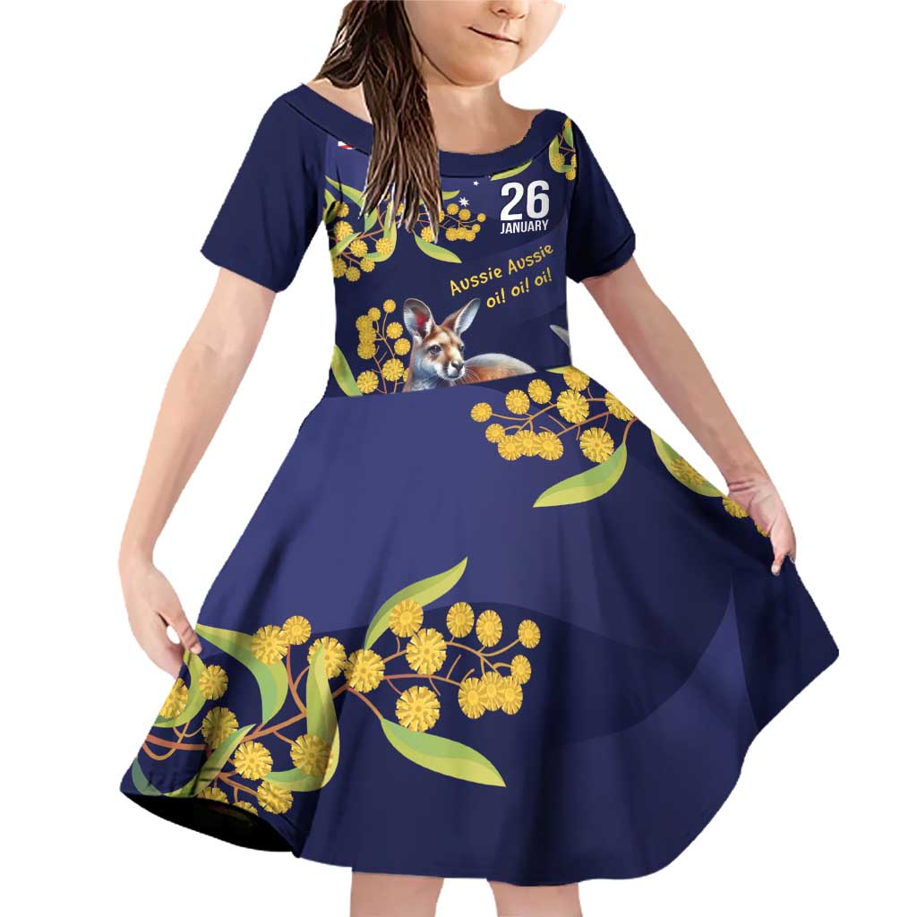 Blue Kangaroo and Golden Wattle Personalised Family Matching Off Shoulder Short Dress and Hawaiian Shirt Happy Australia Day 6 January