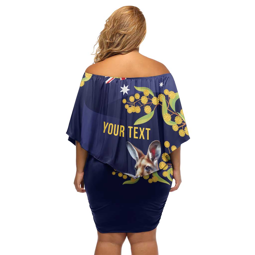 Blue Kangaroo and Golden Wattle Personalised Family Matching Off Shoulder Short Dress and Hawaiian Shirt Happy Australia Day 6 January