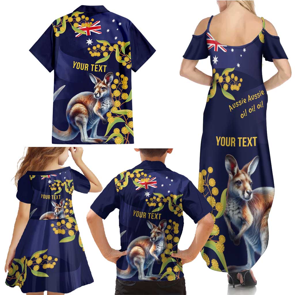 Blue Kangaroo and Golden Wattle Personalised Family Matching Summer Maxi Dress and Hawaiian Shirt Happy Australia Day 6 January