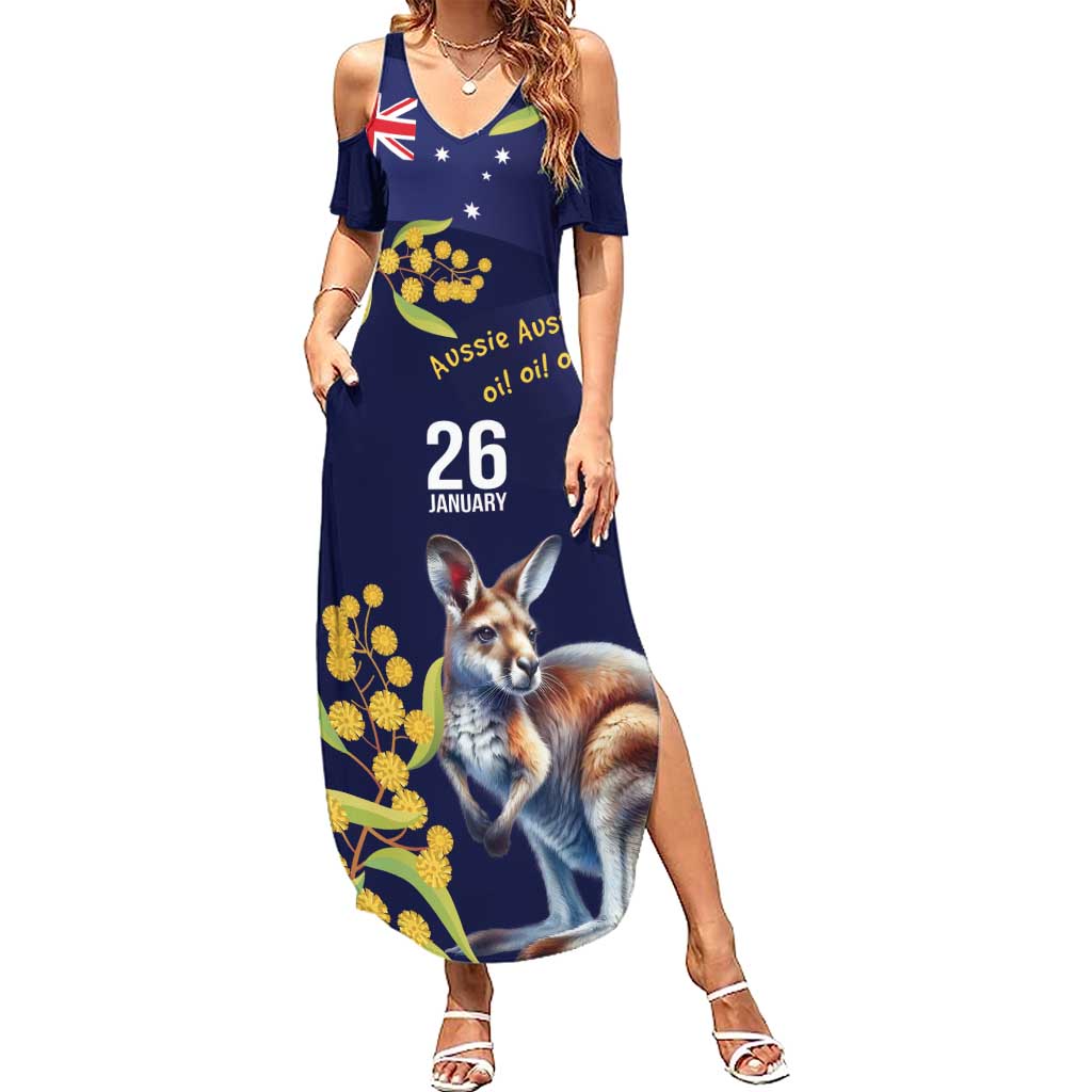 Blue Kangaroo and Golden Wattle Personalised Family Matching Summer Maxi Dress and Hawaiian Shirt Happy Australia Day 6 January