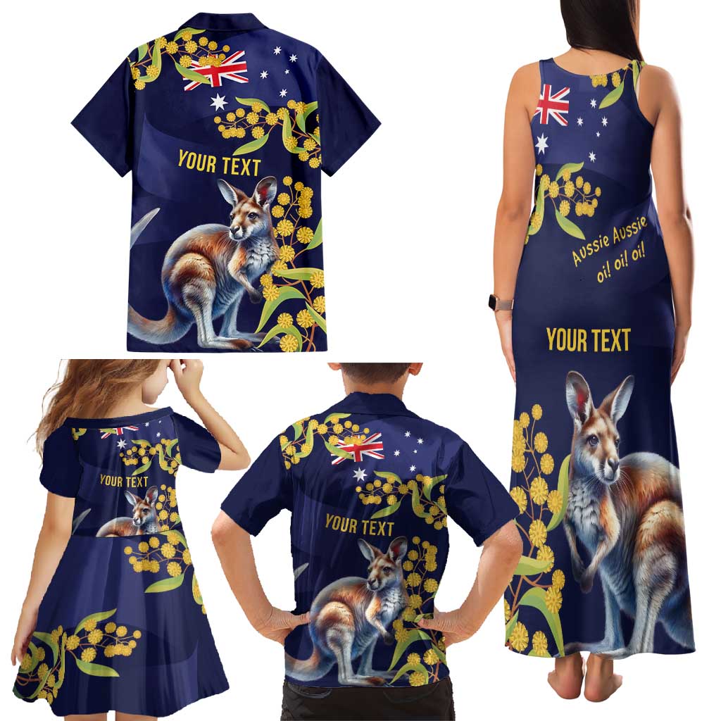 Blue Kangaroo and Golden Wattle Personalised Family Matching Tank Maxi Dress and Hawaiian Shirt Happy Australia Day 6 January