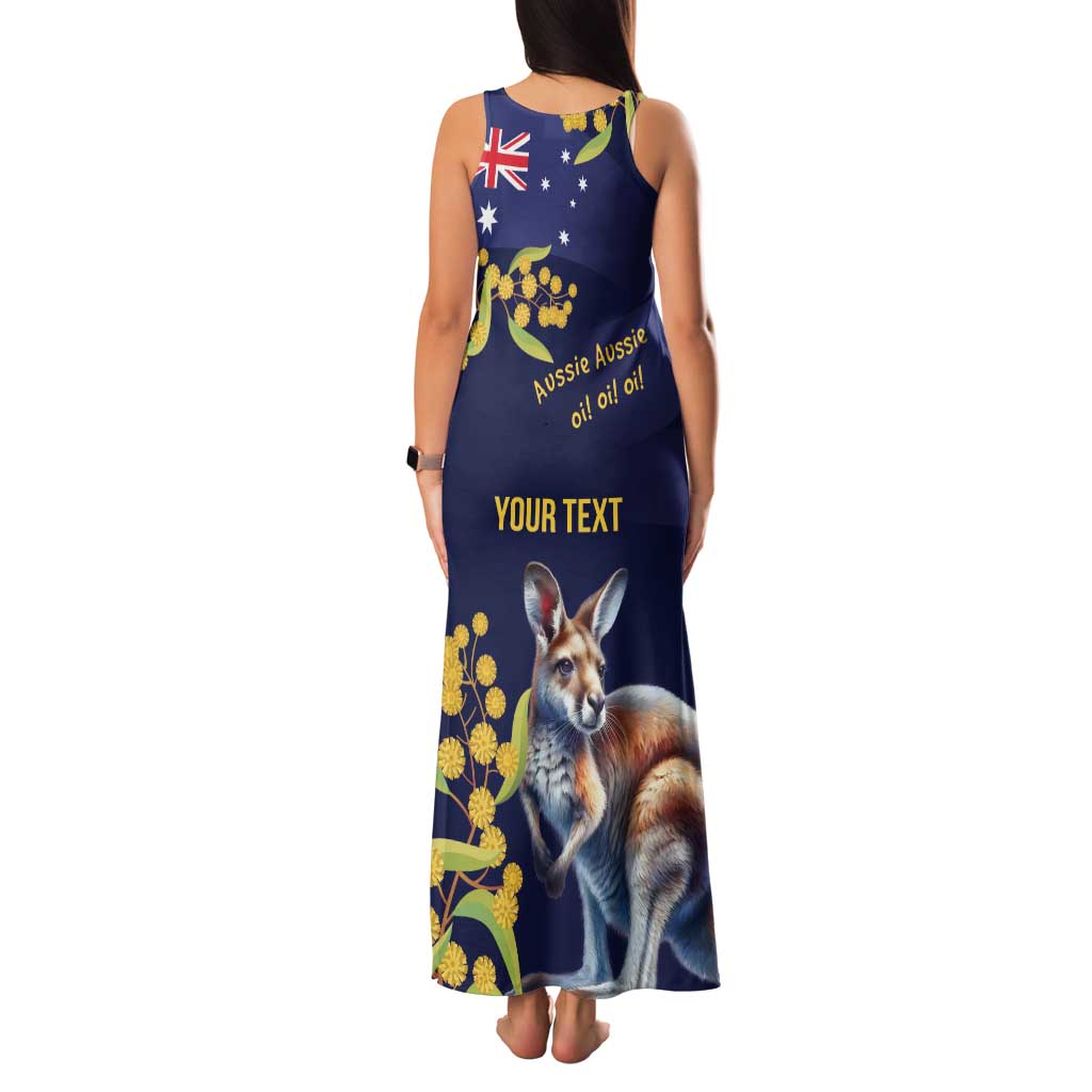 Blue Kangaroo and Golden Wattle Personalised Family Matching Tank Maxi Dress and Hawaiian Shirt Happy Australia Day 6 January