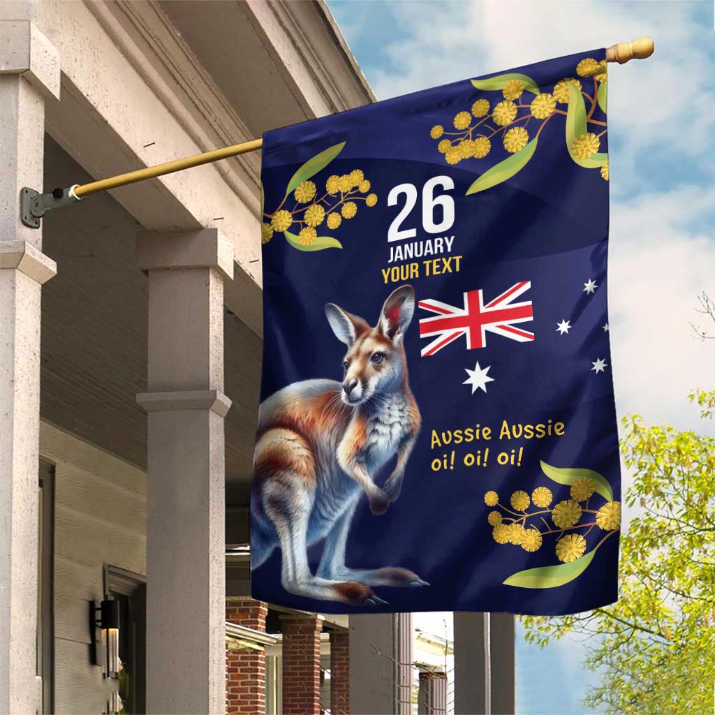 Blue Kangaroo and Golden Wattle Personalised Garden Flag Happy Australia Day 6 January - Vibe Hoodie Shop