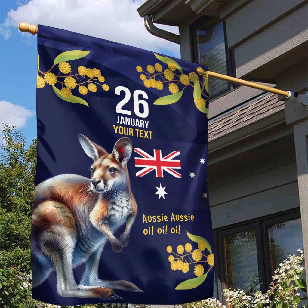 Blue Kangaroo and Golden Wattle Personalised Garden Flag Happy Australia Day 6 January - Vibe Hoodie Shop