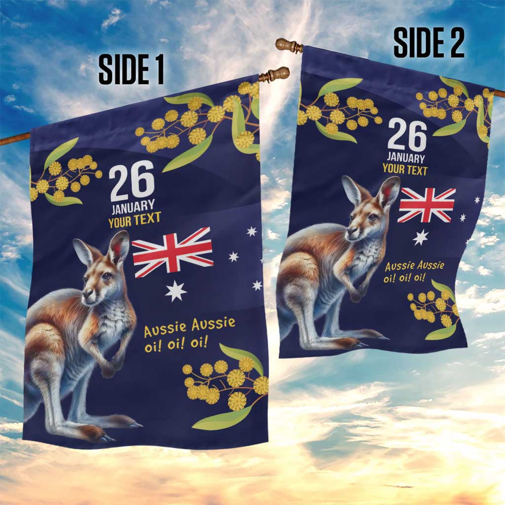 Blue Kangaroo and Golden Wattle Personalised Garden Flag Happy Australia Day 6 January - Vibe Hoodie Shop