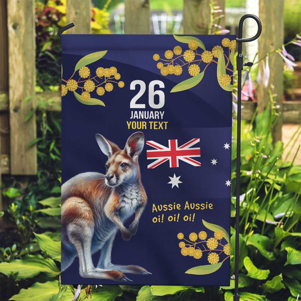 Blue Kangaroo and Golden Wattle Personalised Garden Flag Happy Australia Day 6 January - Vibe Hoodie Shop