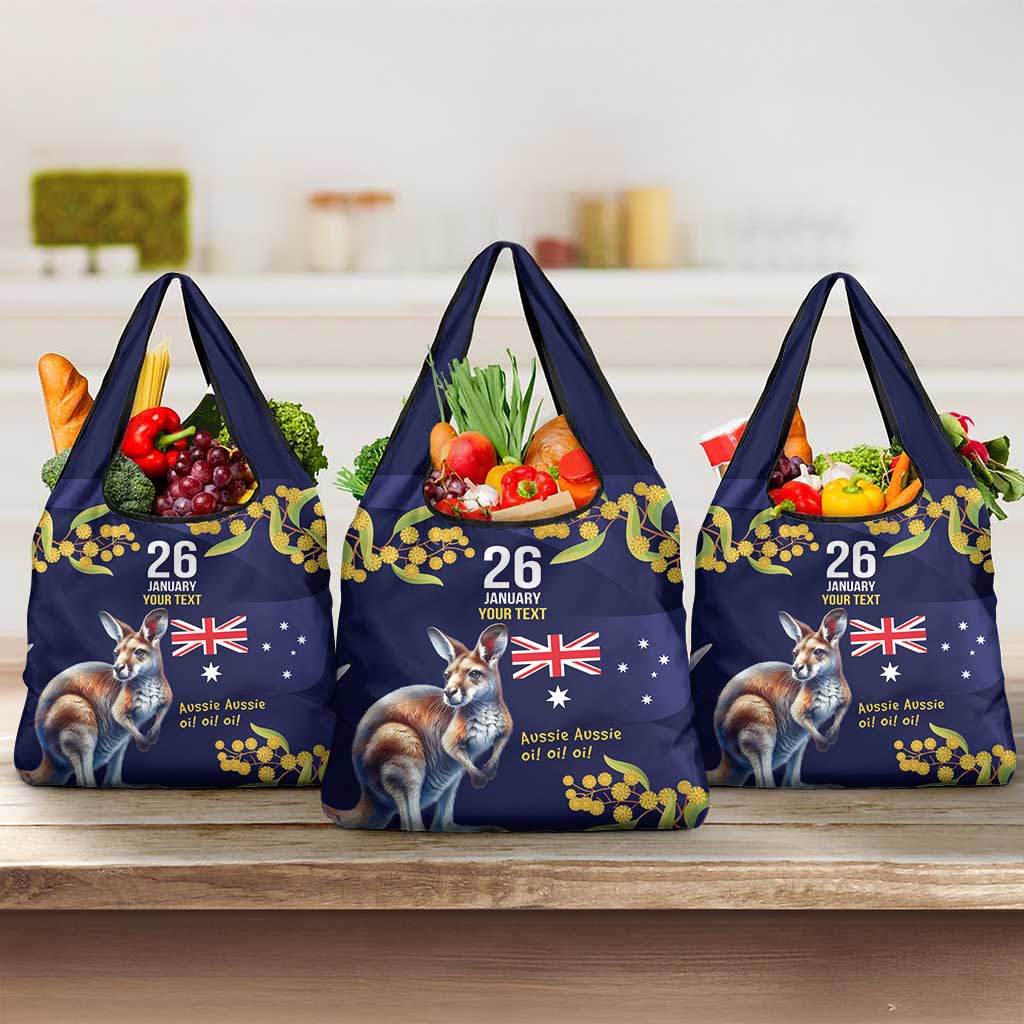 Blue Kangaroo and Golden Wattle Personalised Grocery Bag Happy Australia Day 6 January