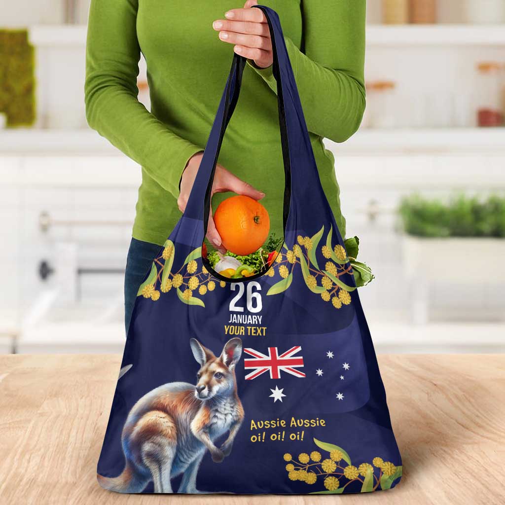 Blue Kangaroo and Golden Wattle Personalised Grocery Bag Happy Australia Day 6 January