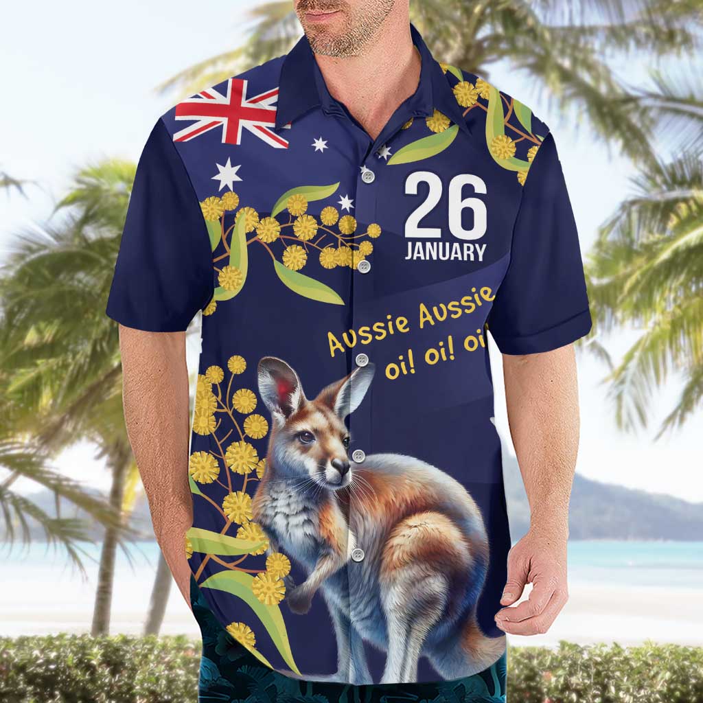 Blue Kangaroo and Golden Wattle Personalised Hawaiian Shirt Happy Australia Day 6 January - Vibe Hoodie Shop