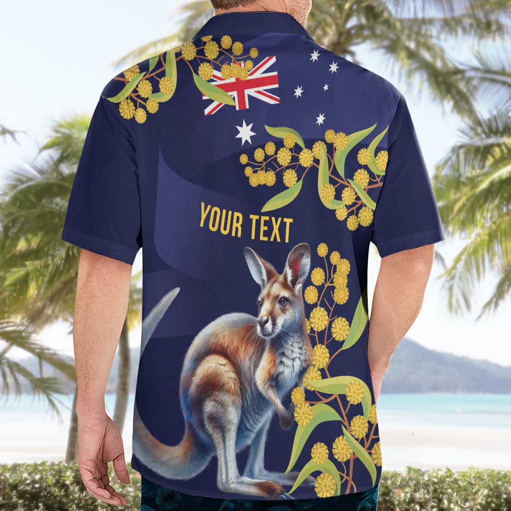 Blue Kangaroo and Golden Wattle Personalised Hawaiian Shirt Happy Australia Day 6 January - Vibe Hoodie Shop