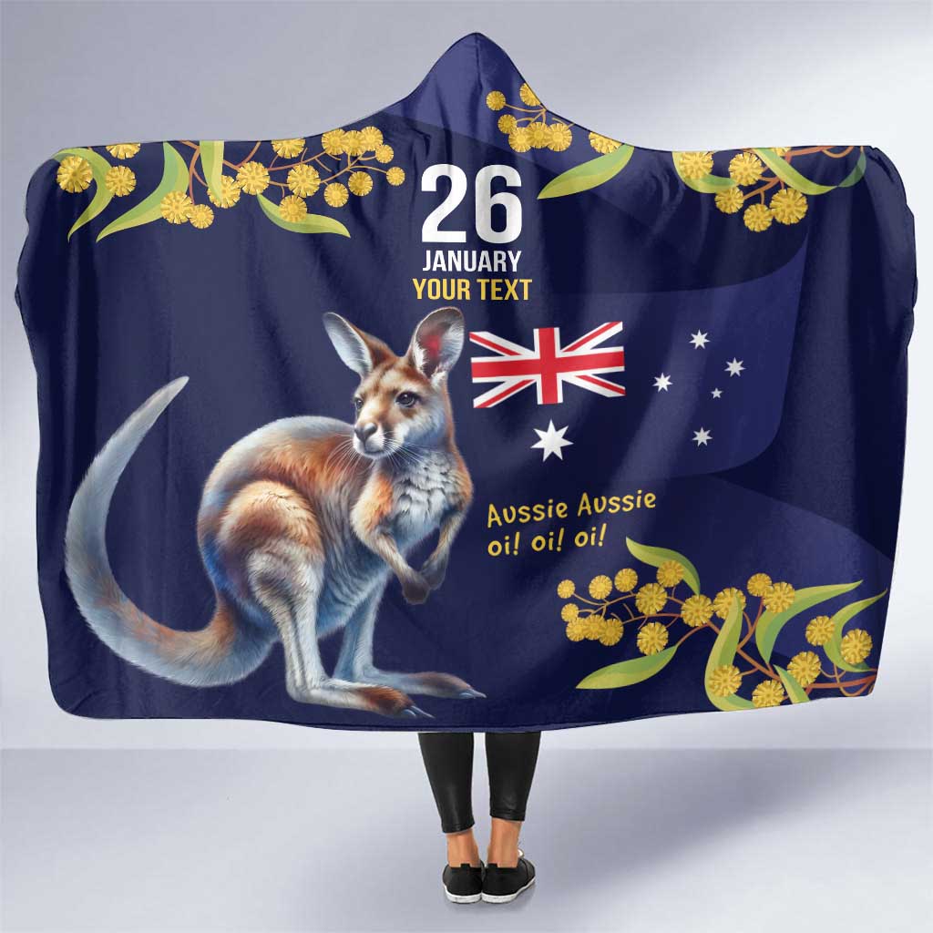 Blue Kangaroo and Golden Wattle Personalised Hooded Blanket Happy Australia Day 6 January