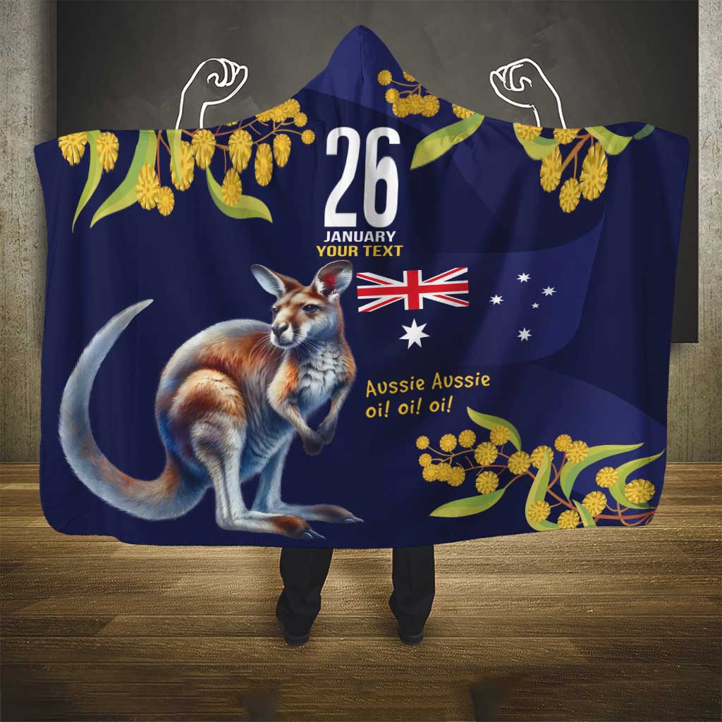 Blue Kangaroo and Golden Wattle Personalised Hooded Blanket Happy Australia Day 6 January