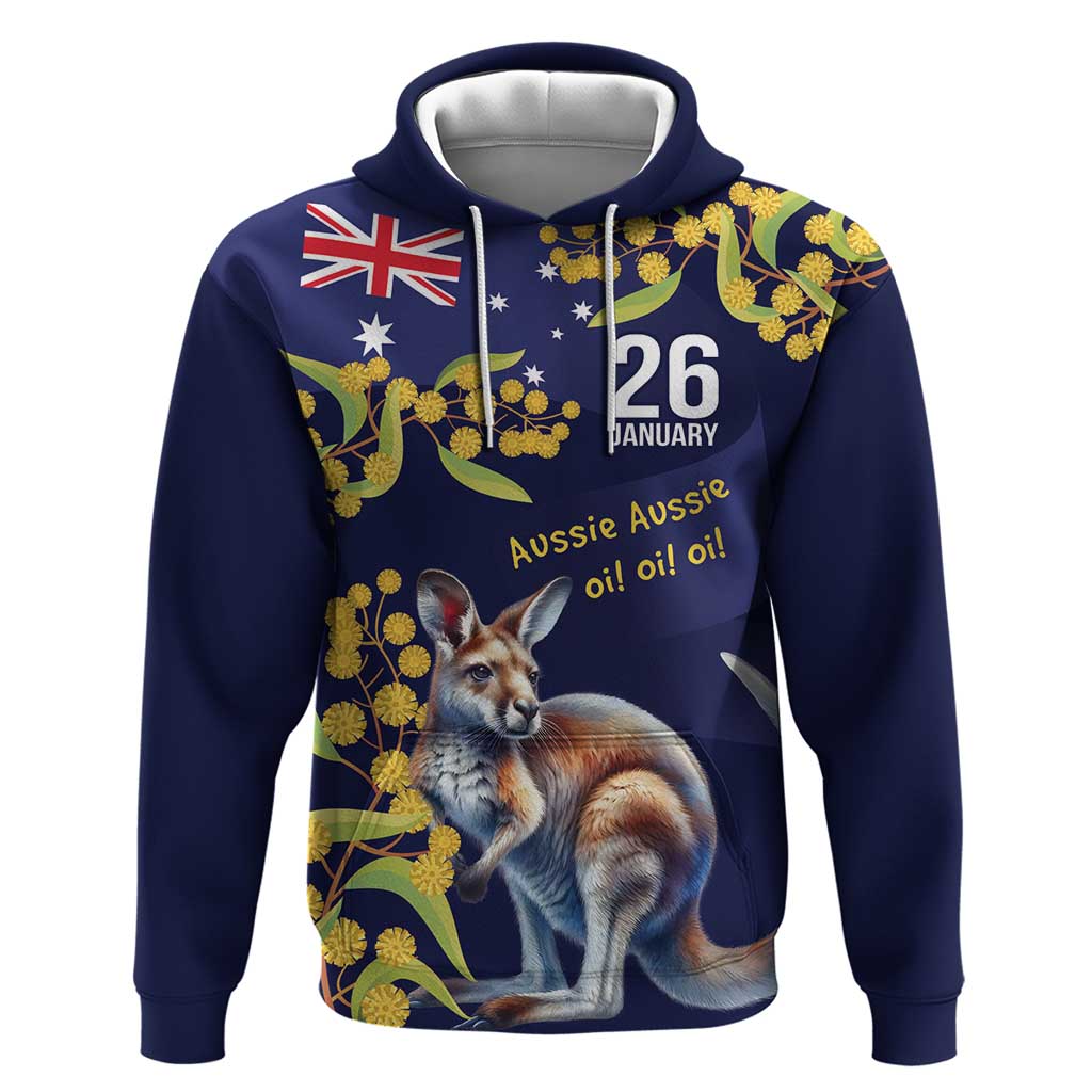 Blue Kangaroo and Golden Wattle Personalised Hoodie Happy Australia Day 6 January LT9 - Vibe Hoodie Shop