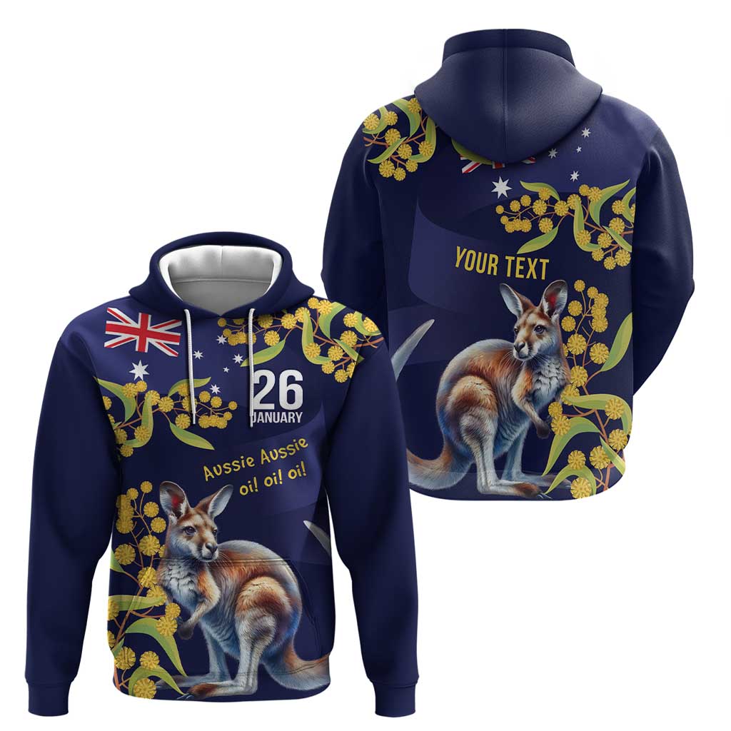 Blue Kangaroo and Golden Wattle Personalised Hoodie Happy Australia Day 6 January LT9 - Vibe Hoodie Shop