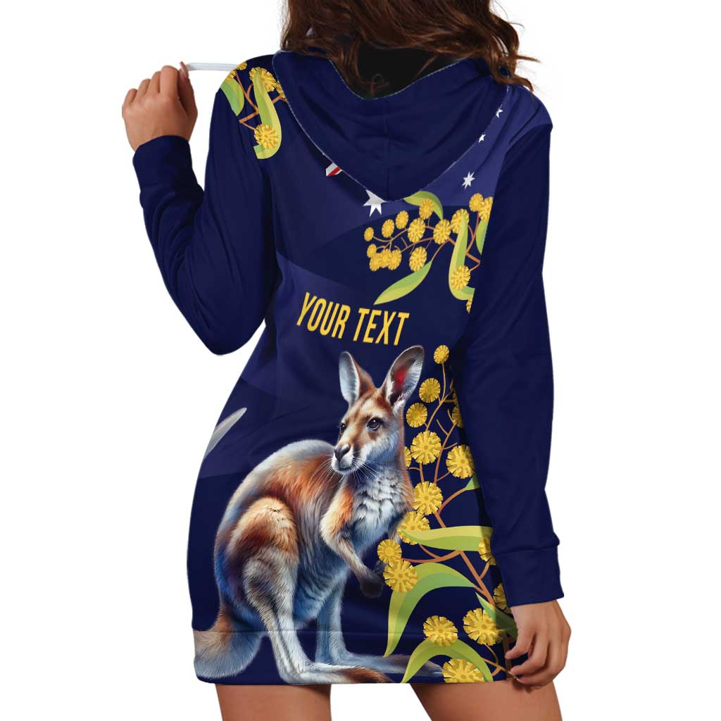 Blue Kangaroo and Golden Wattle Personalised Hoodie Dress Happy Australia Day 6 January - Vibe Hoodie Shop